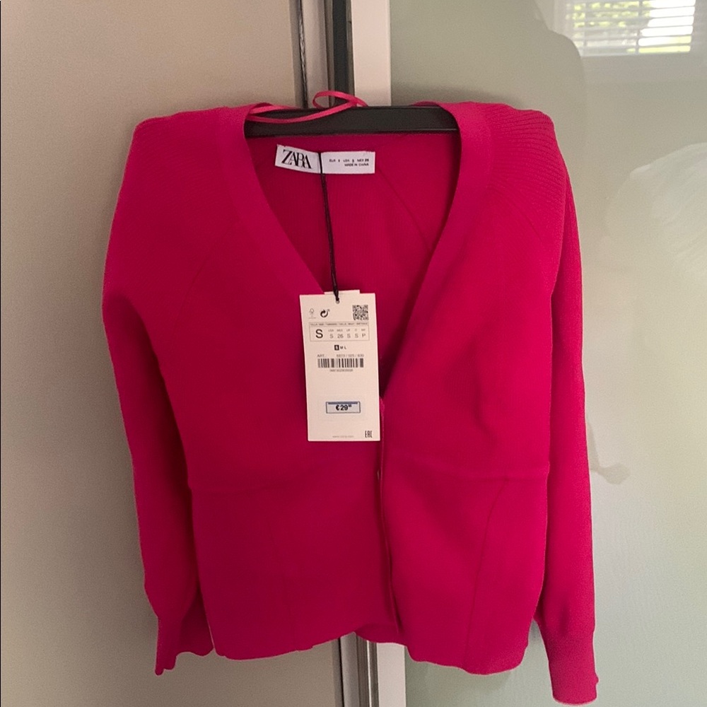 Zara Pink Cardigan Sweater V-Neck Long Sleeve